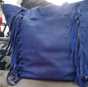 Genuine leather blue hobo bag